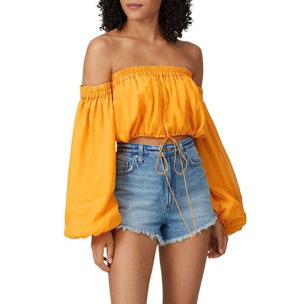 AMUR Rosalina Silk Off The Shoulder Crop Top Sunflower Womens Size Small